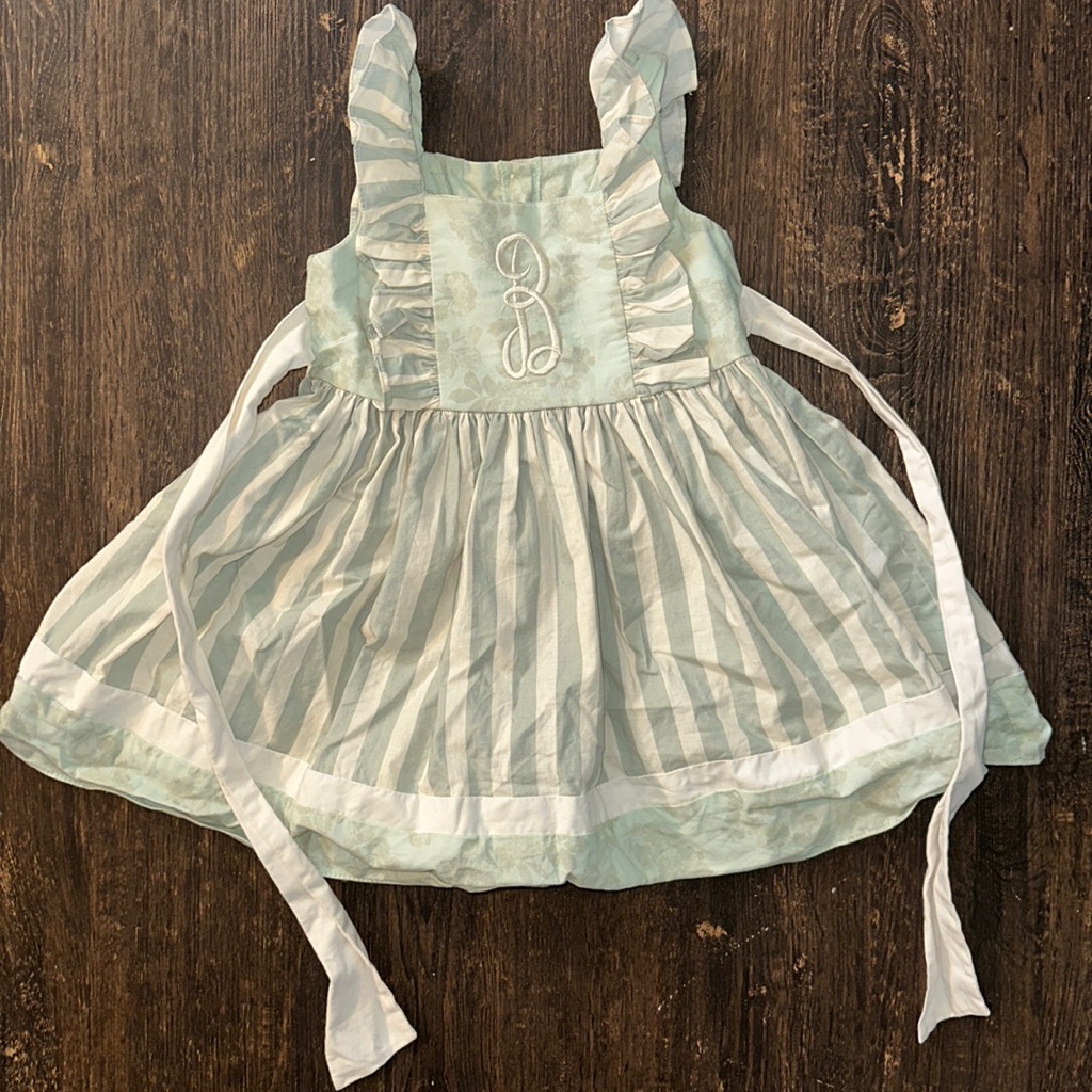 Ricrac & Ruffles. 4. Sage Green Dress. “B” Monogram